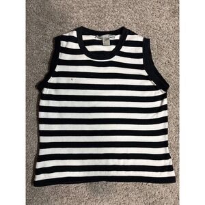 Vintage Witham & White Sleeveless Sweater Top Black White Striped Knit Crew S